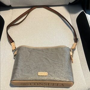 Consuela Silver Textured Crossbody Bag with Gold Accents